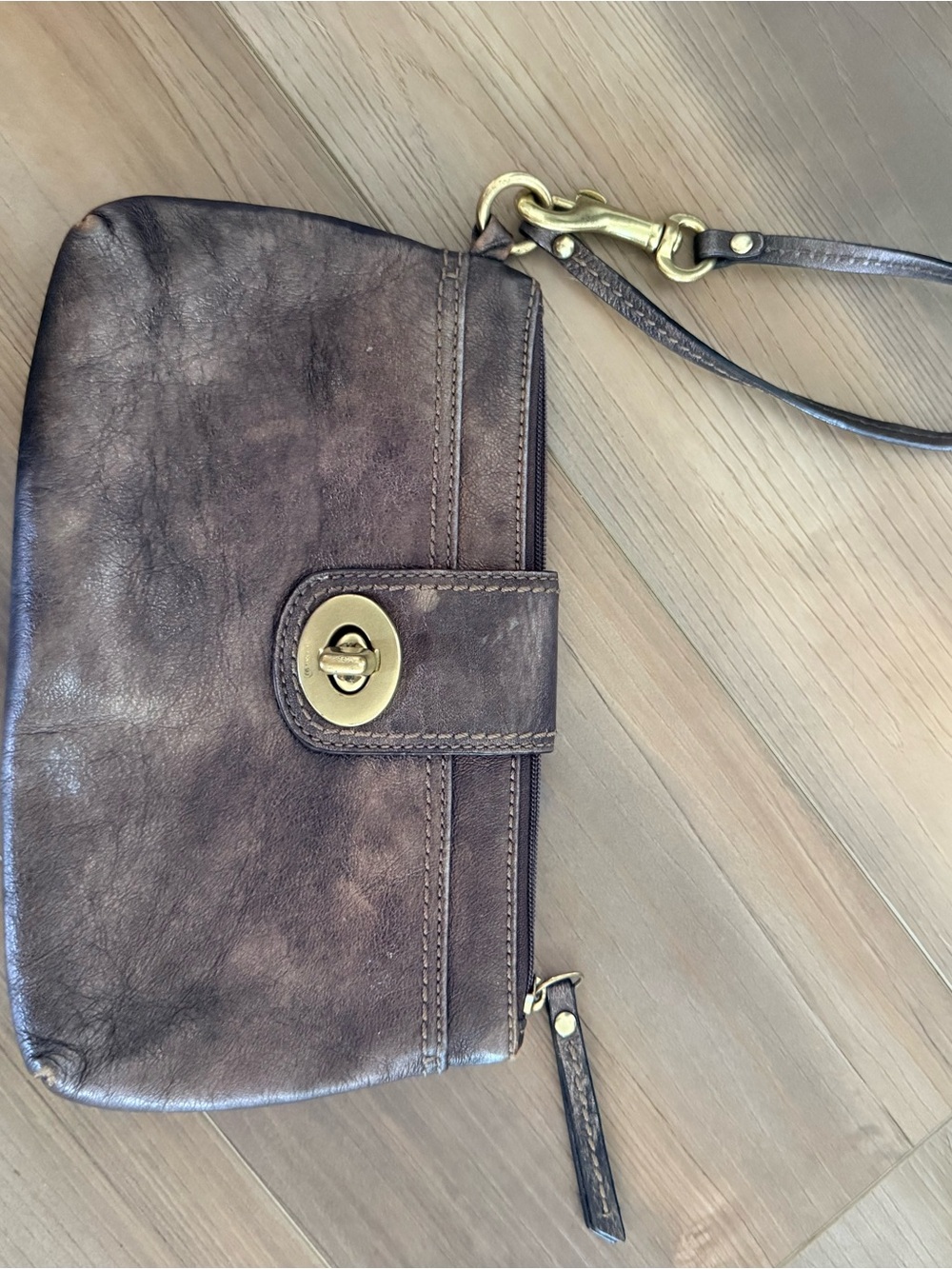 Coach Brown Leather Turn-Lock Wristlet